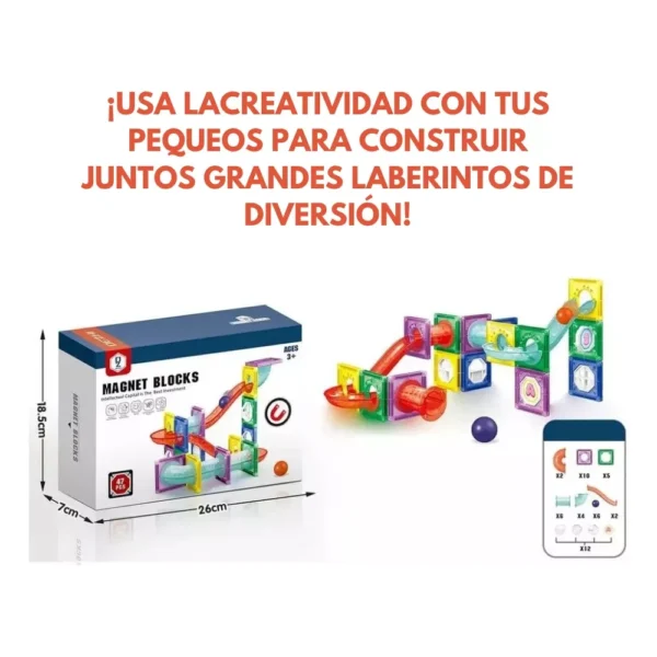 Bloques 47 pcs 6761 3 Bloques Magnéticos con Bolitas y Tobogán – Set de 47 Piezas