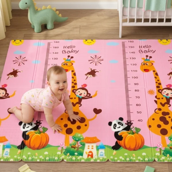 Alfombra Antigolpes Bebe Reversible BOSQUE -JIRAFA ROSA 150x180 cm y 0,8 cm Grosor