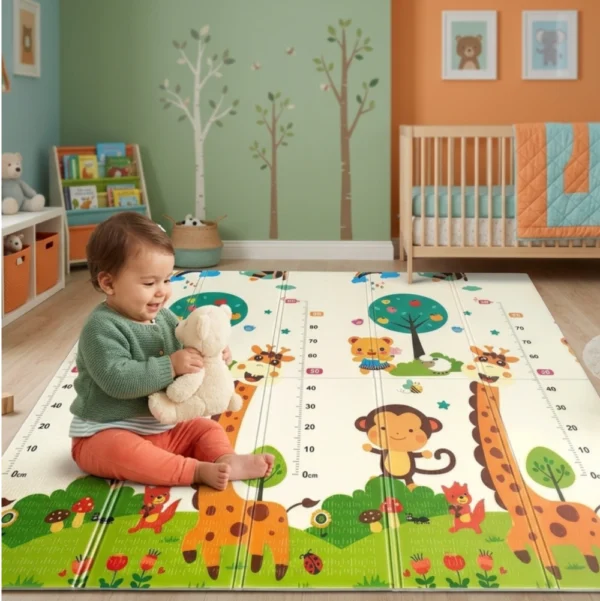 Alfombra Antigolpes Bebe Reversible JIRAFA- ANIMALES LETRAS 150x180 cm y 0,8 cm Grosor