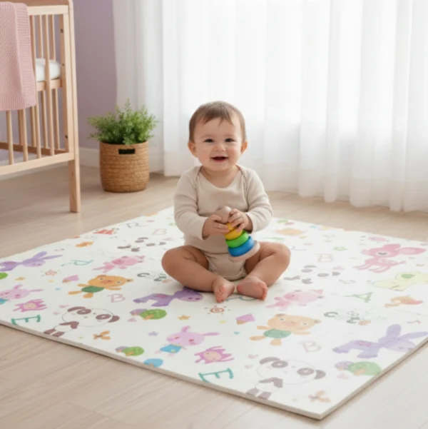 Alfombra Antigolpes Bebe Reversible JIRAFA- ANIMALES LETRAS 150x180 cm y 0,8 cm Grosor