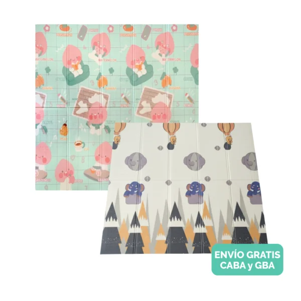 Alfombra Antigolpes Bebe Reversible ANIMALES GLOBO- FRUTAS 200x180 cm y 0,8 cm Grosor