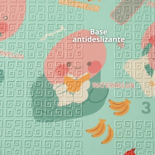 Alfombra Antigolpes Bebe Reversible ANIMALES GLOBO- FRUTAS 200x180 cm y 0,8 cm Grosor