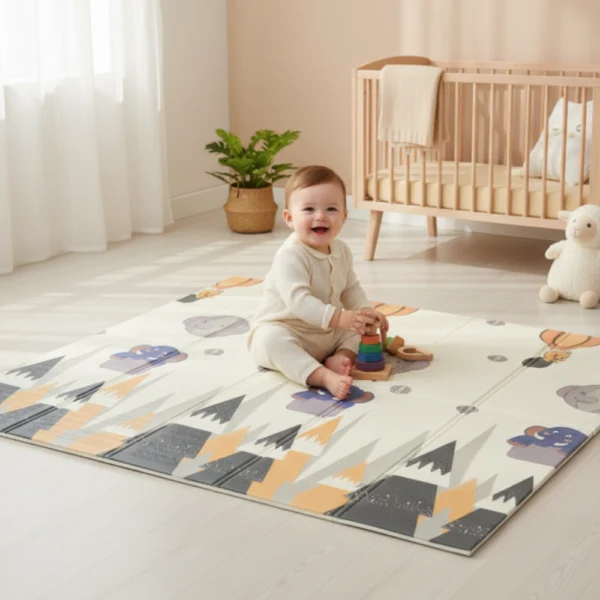 Alfombra Antigolpes Bebe Reversible ANIMALES GLOBO- FRUTAS 200x180 cm y 0,8 cm Grosor