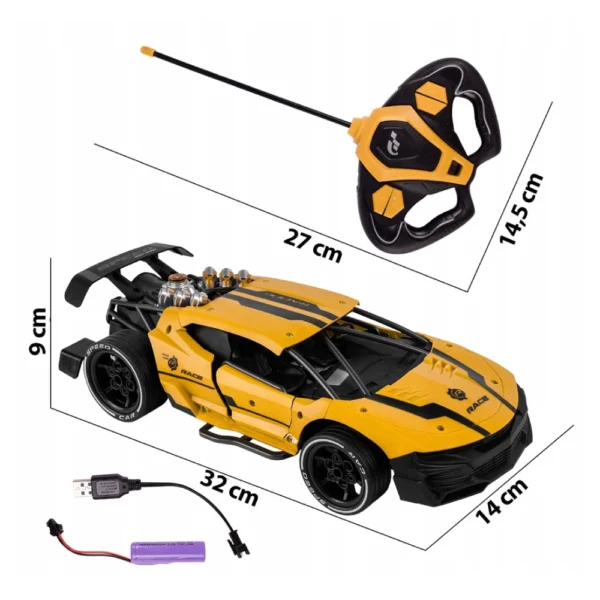 Auto Lanza Humo 6 Auto Deportivo Control Remoto Con Humo Luces, Sonido y Turbo Amarillo