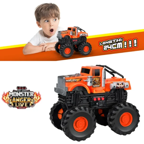 Auto Monster N 3 Camión Monster Truck Naranja Off Road con Luz y Música