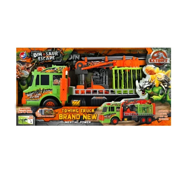 Camion portadinos 19 Camión Dinosaurio con Jaula de Remolque a Fricción