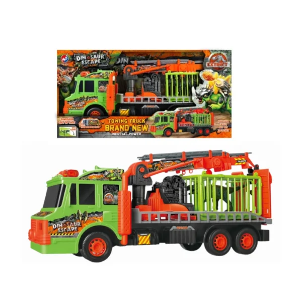 Camion portadinos 2 Camión Dinosaurio con Jaula de Remolque a Fricción