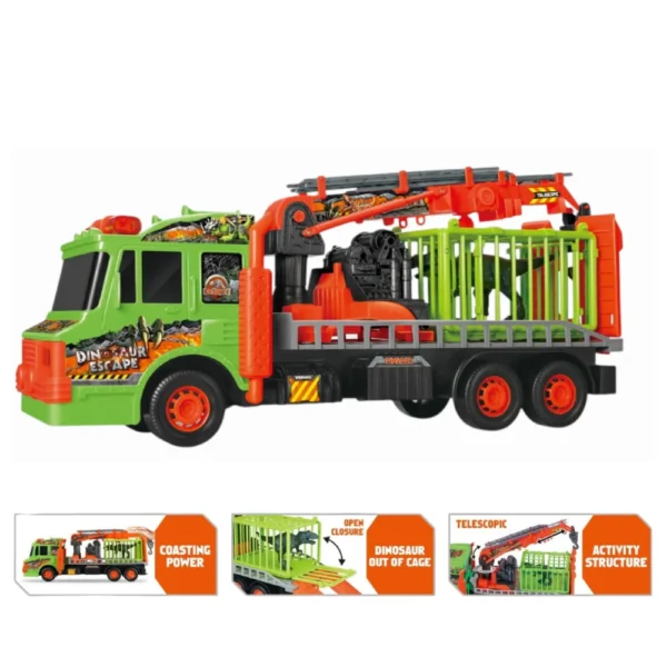 Camion portadinos 3 Camión Dinosaurio con Jaula de Remolque a Fricción