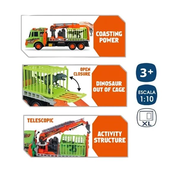 Camion portadinos 7 Camión Dinosaurio con Jaula de Remolque a Fricción