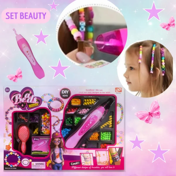 Kit Belleza 4 Set de Bijouterie Infantil con Aplicador Eléctrico para pulseras, collares y accesorios