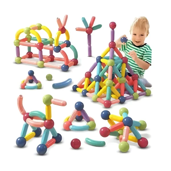 Magnetic 64 pc 2 Bloques Magnéticos para Armar – Set de 64 Piezas con Tubos, Codos y Conectores 3D
