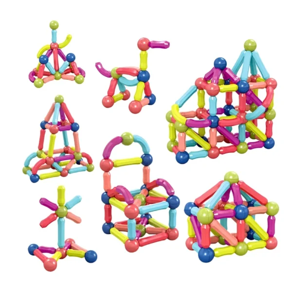 Magnetic 64 pc 6 Bloques Magnéticos para Armar – Set de 64 Piezas con Tubos, Codos y Conectores 3D