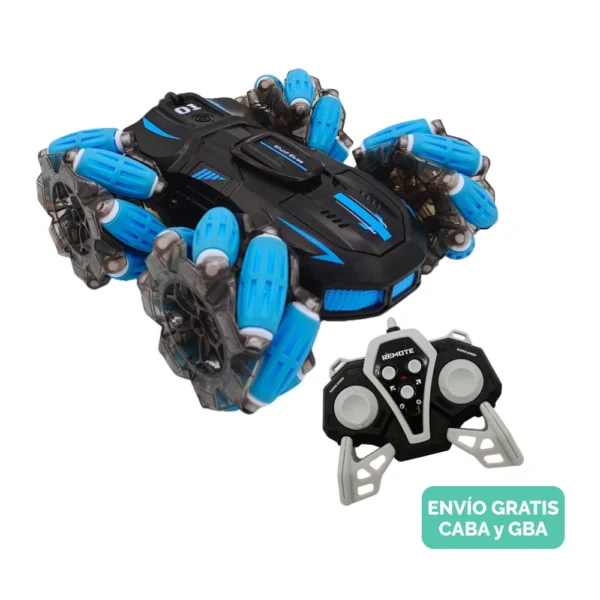 Auto a Control Remoto Stunt Spray con Humo Real, Luces LED y Giros 360° Azul Auto a Control Remoto Stunt Spray con Humo Real, Luces LED y Giros 360° Azul
