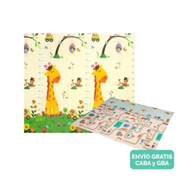 Alfombra Antigolpes Bebe Reversible JIRAFA-CIUDAD 200x180 cm y 1cm Grosor