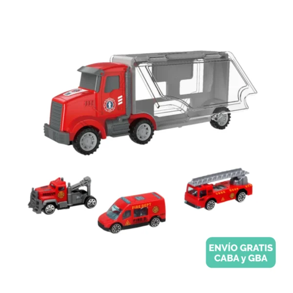 Camión Mosquito Rojo con Valija Porta Autos Rescate Bomberos Camión Mosquito Rojo con Valija Porta Autos Rescate Bomberos