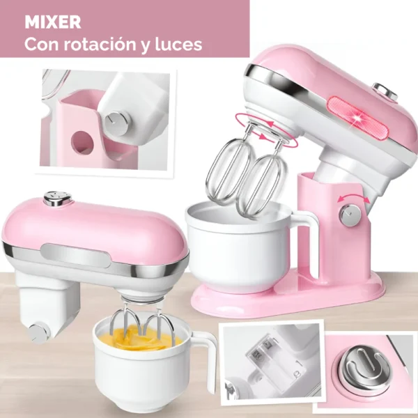 Set Desayuno Rosa 2 Set Electrodomésticos de Juguete x3 Rosa claro con Luz y Sonidos