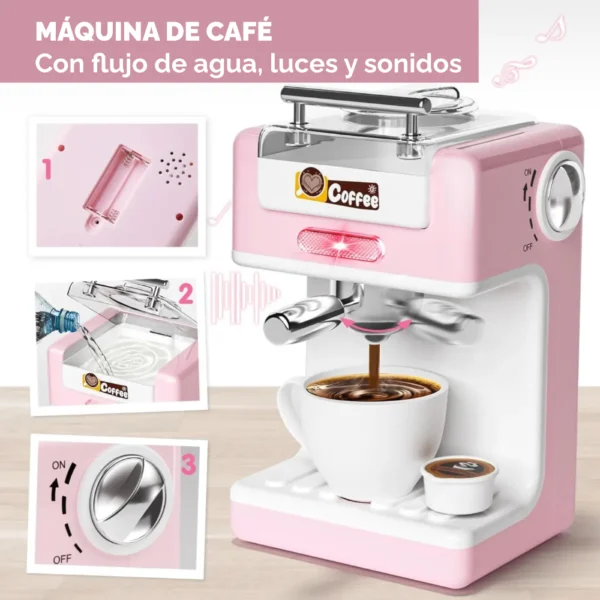 Set Desayuno Rosa 3 Set Electrodomésticos de Juguete x3 Rosa claro con Luz y Sonidos