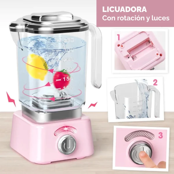 Set Desayuno Rosa 4 Set Electrodomésticos de Juguete x3 Rosa claro con Luz y Sonidos