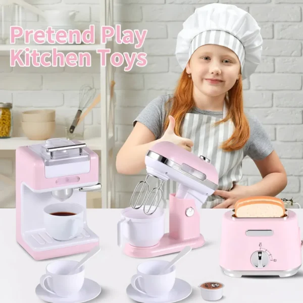 Set Desayuno Rosa 6 Set Electrodomésticos de Juguete x3 Rosa claro con Luz y Sonidos
