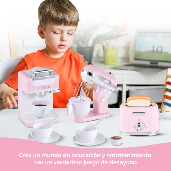 Set Desayuno Rosa 7 Set Electrodomésticos de Juguete x3 Rosa claro con Luz y Sonidos