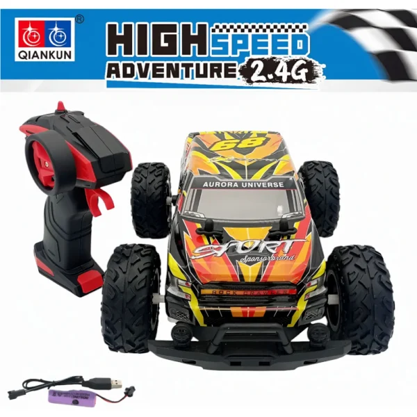 off road grande 5 Camioneta Control Remoto Off Road 1:14 Amarrillo con Alta Velocidad y Luces LED