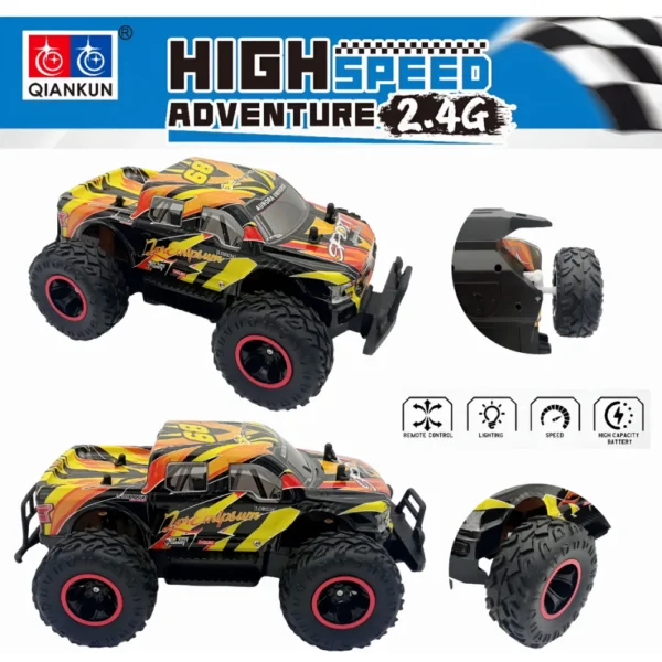 off road grande 7 Camioneta Control Remoto Off Road 1:14 Amarrillo con Alta Velocidad y Luces LED