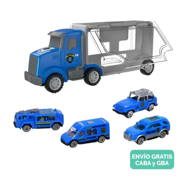 Camión Mosquito Azul con Valija Porta Autos Rescate Policia Camión Mosquito Azul con Valija Porta Autos Rescate Policia