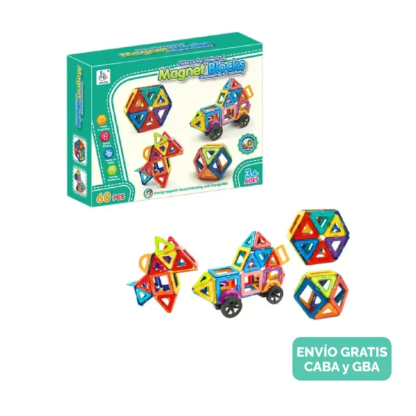 Bloques Magnéticos con Imanes – Set de 60 Piezas Coloridas y Didácticas Bloques Magnéticos con Imanes – Set de 60 Piezas Coloridas y Didácticas