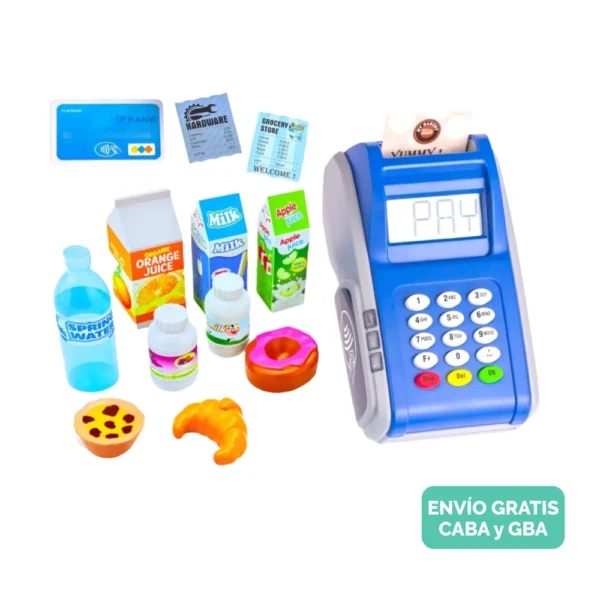 Juego de Compras Infantil con POSNET Electrónico, Accesorios y Comida Juego de Compras Infantil con POSNET Electrónico, Accesorios y Comida