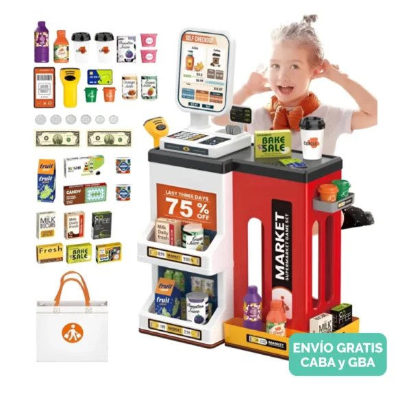 Juego de Supermercado Infantil con Caja Registradora, Scanner y 47 Piezas Juego de Supermercado Infantil con Caja Registradora, Scanner y 47 Piezas
