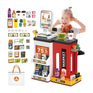 super 1 Juego de Supermercado Infantil con Caja Registradora, Scanner y 47 Piezas