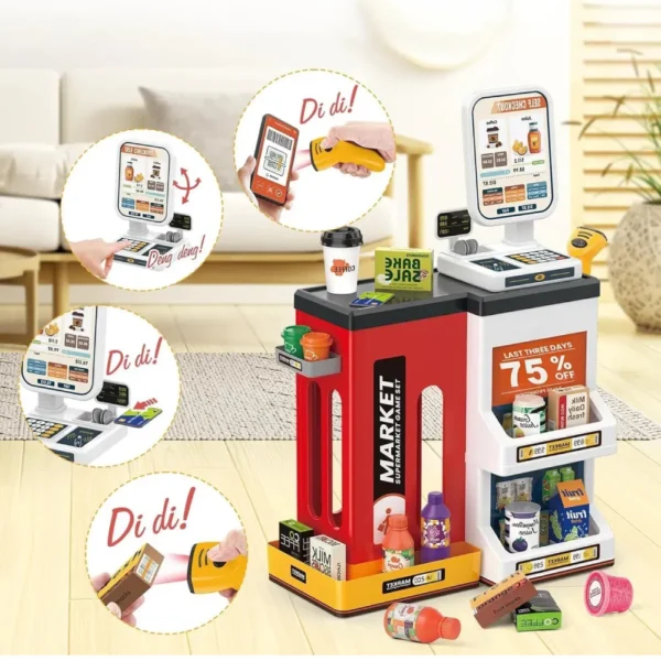 super 5 Juego de Supermercado Infantil con Caja Registradora, Scanner y 47 Piezas