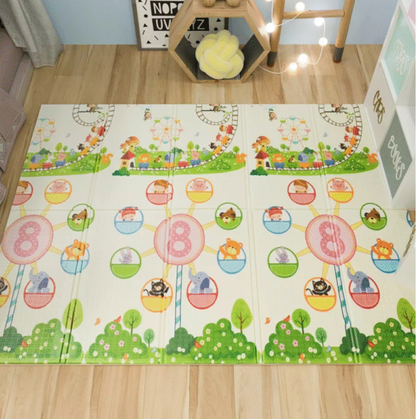 Alfombra Antigolpes Bebe Reversible ELEFANTES y PARQUE DIVERSIONES 150x180 cm y 0,8 cm Grosor