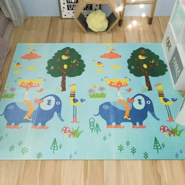 Alfombra Antigolpes Bebe Reversible ELEFANTES y PARQUE DIVERSIONES 150x180 cm y 0,8 cm Grosor