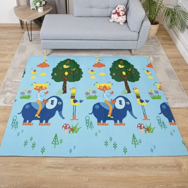 Alfombra Antigolpes Bebe Reversible ELEFANTES y PARQUE DIVERSIONES 150x180 cm y 0,8 cm Grosor