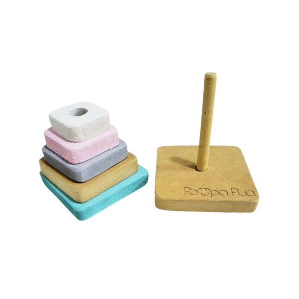 7 Barco de Madera con Arrastre y Encastre + Mini Pirámide - Juguete Didáctico 2 en 1