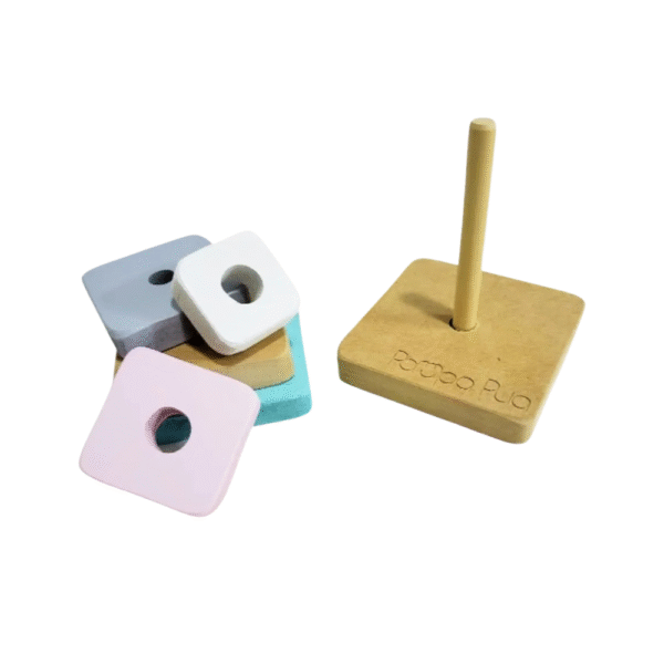 9 Barco de Madera con Arrastre y Encastre + Mini Pirámide - Juguete Didáctico 2 en 1