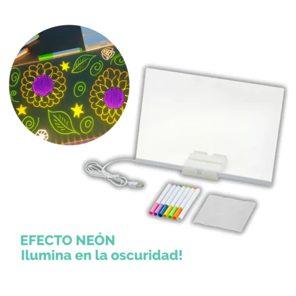Pizarra Mágica Luz Led USB  30x20 cm con marcadores y soporte