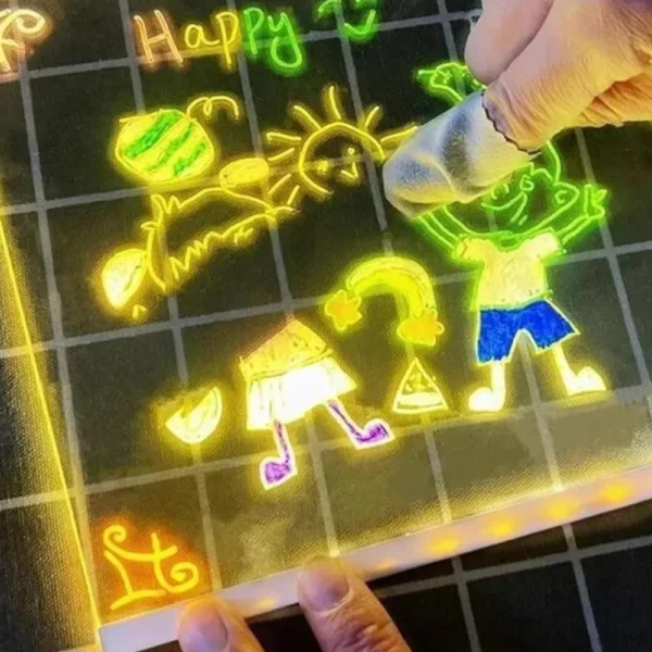 Pizarra Mágica Luz Led USB  30x20 cm con marcadores y soporte