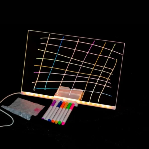 Pizarra Mágica Luz Led USB  30x20 cm con marcadores y soporte