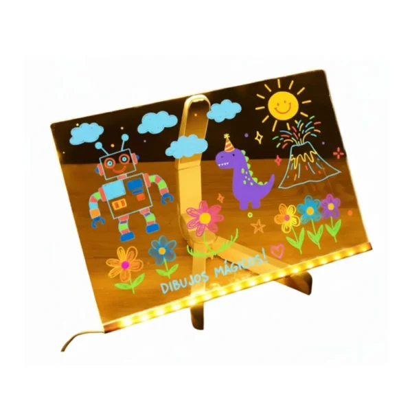 Pizarra led 2 Pizarra Mágica Luz Led USB 30x20 cm con marcadores y soporte