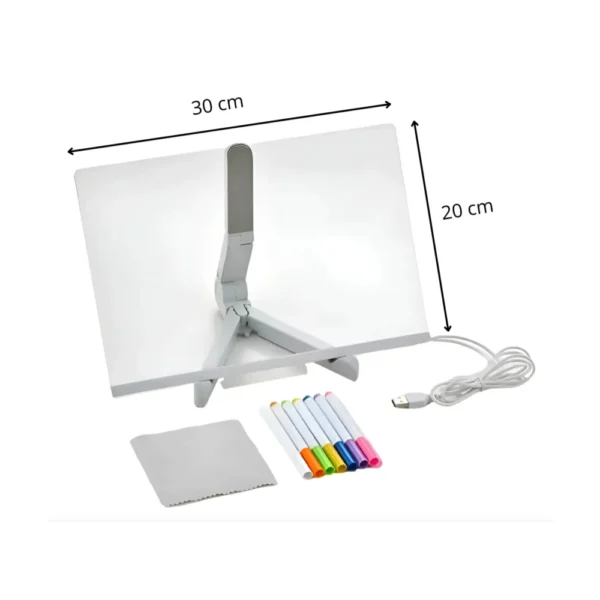 Pizarra led 4 Pizarra Mágica Luz Led USB 30x20 cm con marcadores y soporte