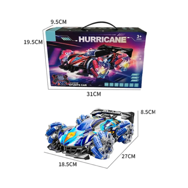 Auto Stunt Azul 360° a Control Remoto con Luces, Spray de Agua y Muñequera Interactiva