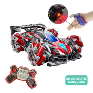 Auto Stunt Rojo 360° a Control Remoto con Luces, Spray de Agua y Muñequera Interactiva