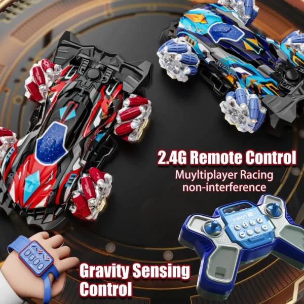 Extreme Storm Rojo 2 Auto Stunt Rojo 360° a Control Remoto con Luces, Spray de Agua y Muñequera Interactiva