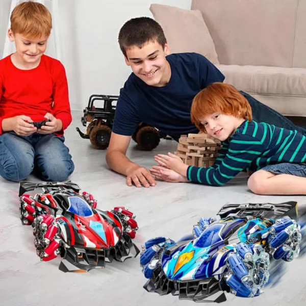 Auto Stunt Azul 360° a Control Remoto con Luces, Spray de Agua y Muñequera Interactiva