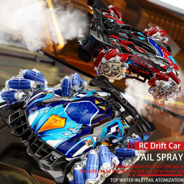 Auto Stunt Azul 360° a Control Remoto con Luces, Spray de Agua y Muñequera Interactiva