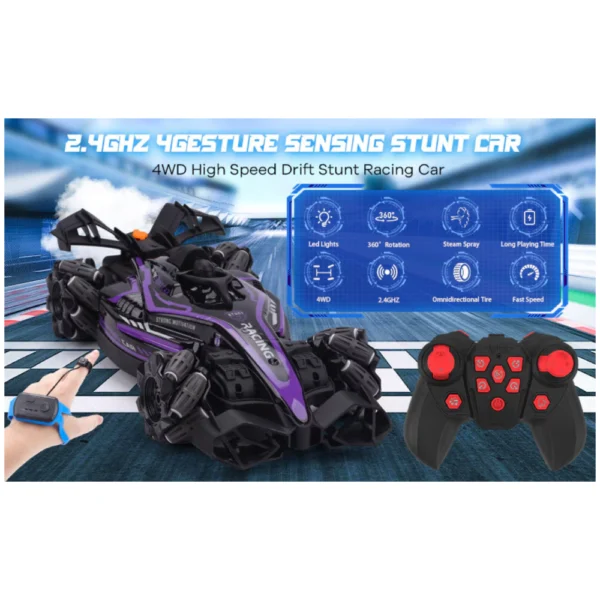 F1 Violeta 5 Auto Fórmula 1 Violeta con Giro 360°, Spray de Agua y Luces