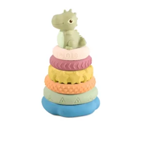 Torre Encastre Aros de Silicona con Dinosaurio Juguete Sensorial