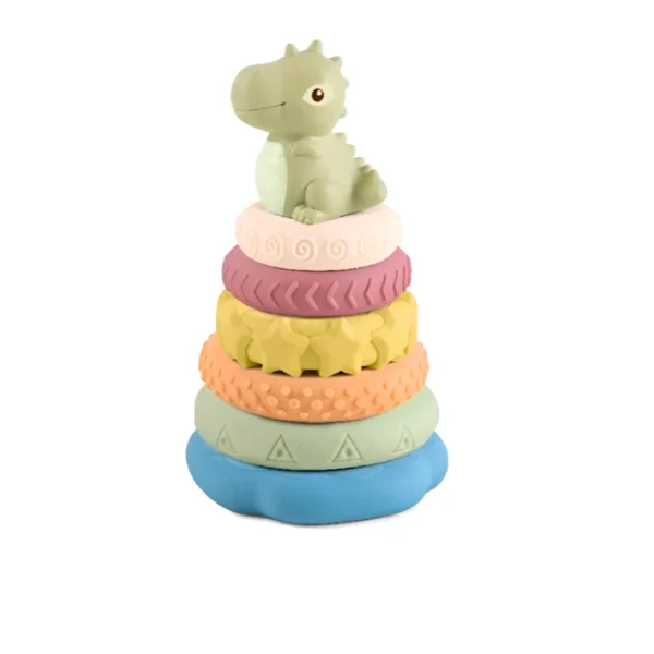 Torre Encastre Aros de Silicona con Dinosaurio Juguete Sensorial Torre Encastre Aros de Silicona con Dinosaurio Juguete Sensorial